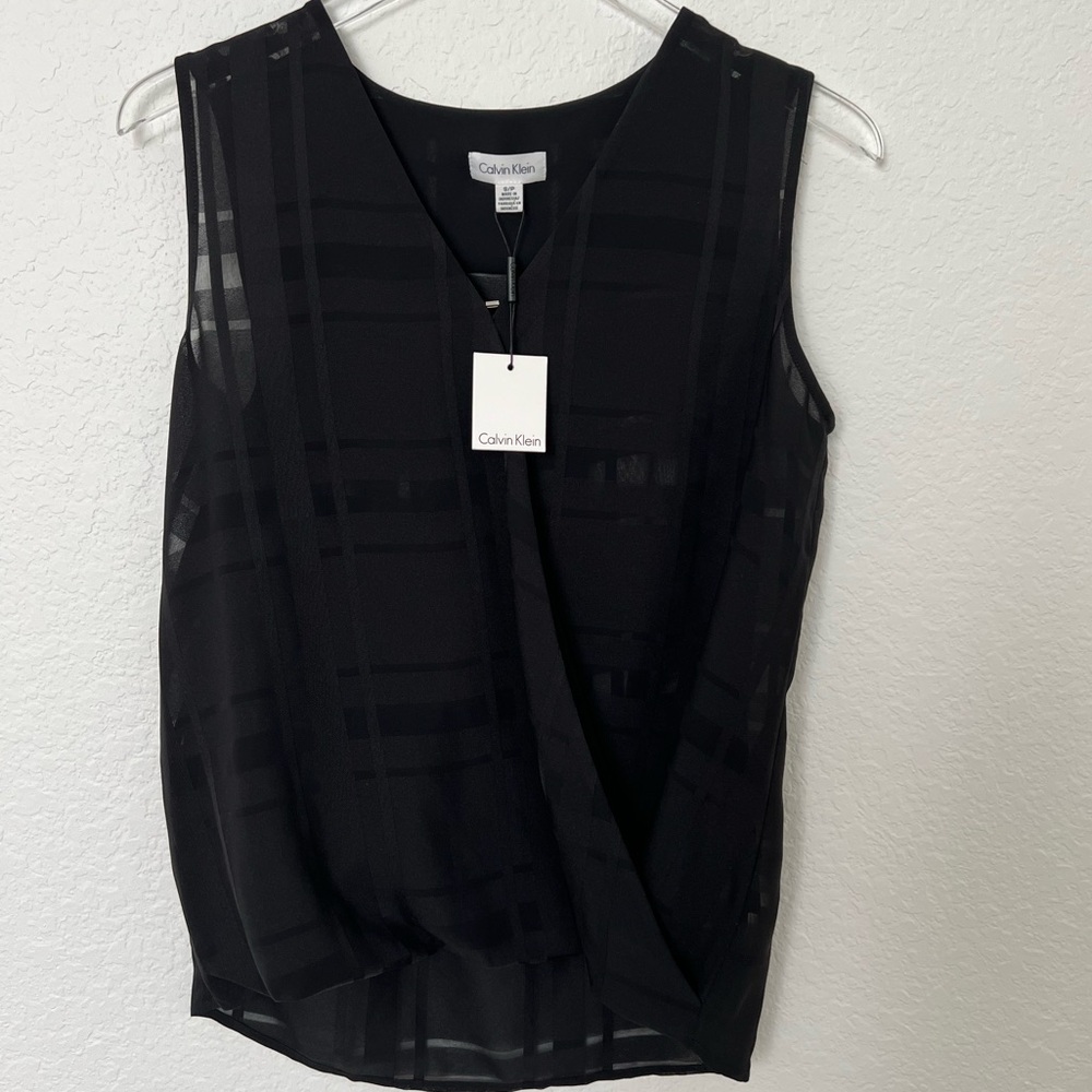 NWT Calvin Klein Sheer Black Blouse Size: S/P
